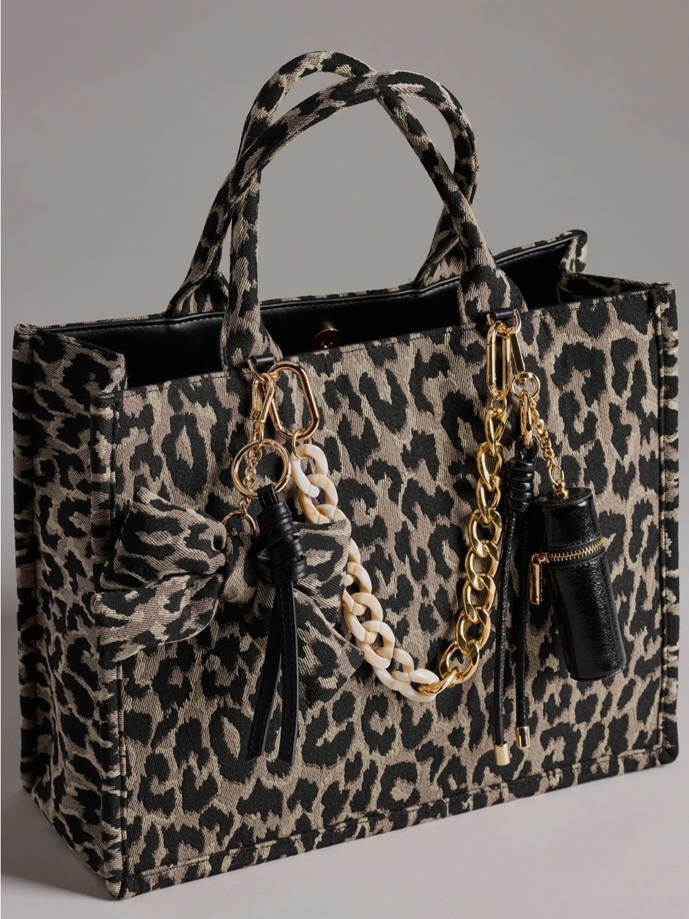 Leopard 🐆 Print Bow bag charm Keychain- Black & Taupe